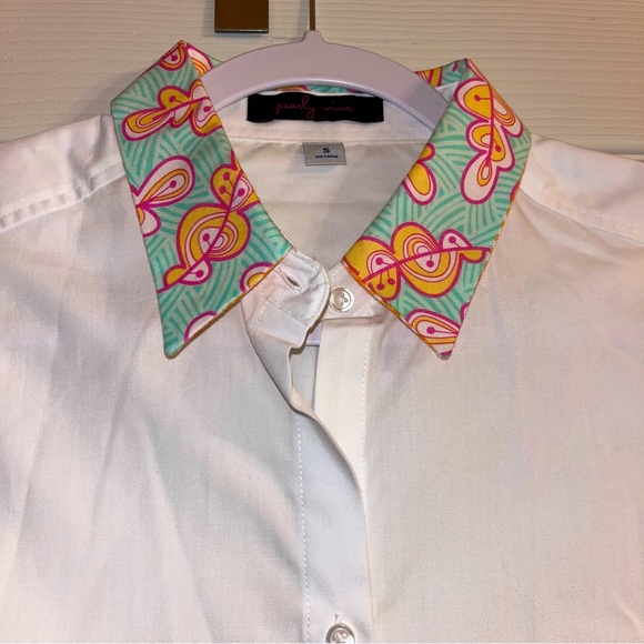 Pearly Vine Cotton Blend Poplin Preppy Button Down Blouse - Picture 3 of 11